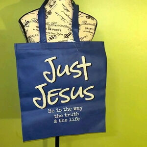 🆕 Four Blue Just Jesus Reusable Tote Bags